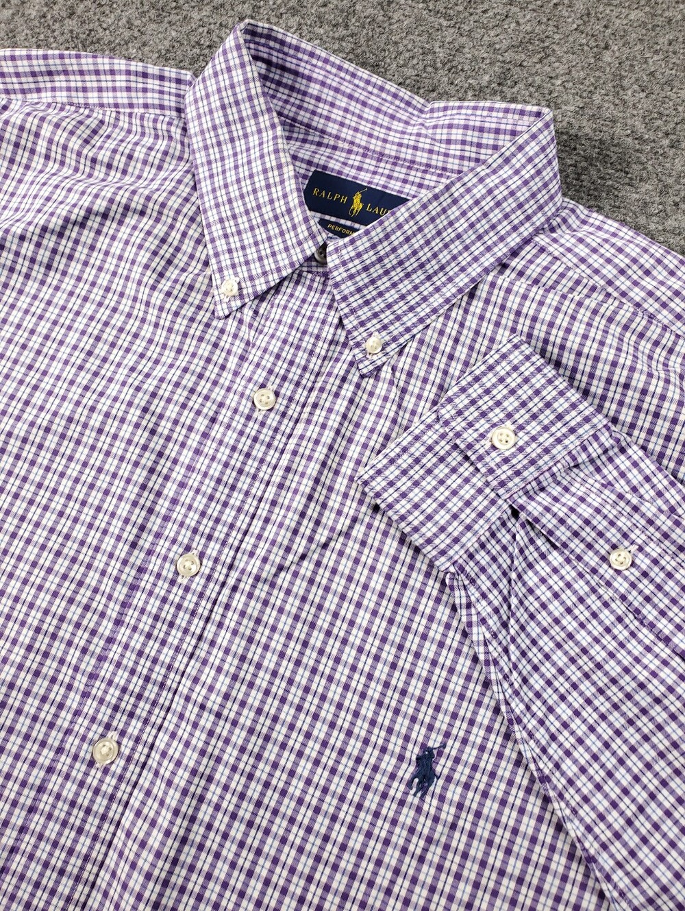 Ralph Lauren Performance Shirt Mens 2XLT Button Down Purple Check Active Stretch